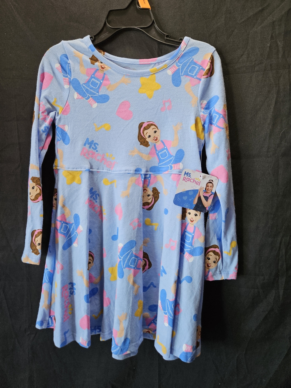 Ms. Rachel Light Blue Musical Print Long Sleeve Dress
